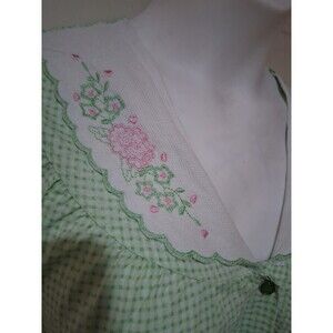 Womens Housecoat XL Green Check Pearl Snap Short Sleeve Housedress